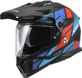 LS2 MX702 Pioneer II Adventure Motorcycle Helmet - Block Black/Red/Blue