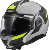 LS2 FF910 Advant II Flip Up Motorcycle Helmet - Triple Light Grey/Hi-Vis Yellow