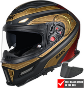 SMK Agnar Full Face Motorcycle Helmet - Cyborg Matt Black/Gold/Red