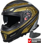 SMK Agnar Full Face Motorcycle Helmet - Cyborg Matt Black/Gold/Chrome