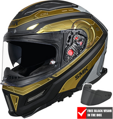 SMK Agnar Full Face Motorcycle Helmet - Cyborg Matt Black/Gold/Chrome