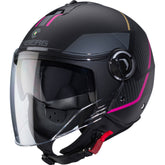Caberg Riviera V4X Open Face Motorcycle Helmet - Geo Matt Black/Fuchsia/Anthracite