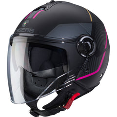 Caberg Riviera V4X Open Face Motorcycle Helmet - Geo Matt Black/Fuchsia/Anthracite