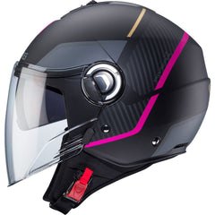 Caberg Riviera V4X Open Face Motorcycle Helmet - Geo Matt Black/Fuchsia/Anthracite
