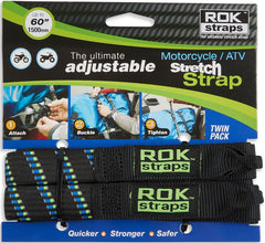 ROK Straps - Motorcycle/ATV Stretch Strap - Black/Blue/Green 001