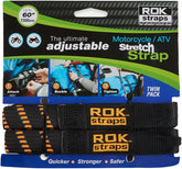 ROK Straps - Motorcycle/ATV Stretch Strap - Black/Orange Reflective 058