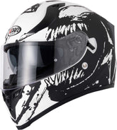 Vcan H128 Full Face Motorcycle Helmet - Wraith Matt Black/White
