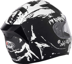 Vcan H128 Full Face Motorcycle Helmet - Wraith Matt Black/White