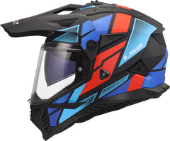 LS2 MX702 Pioneer II Adventure Motorcycle Helmet - Block Black/Red/Blue