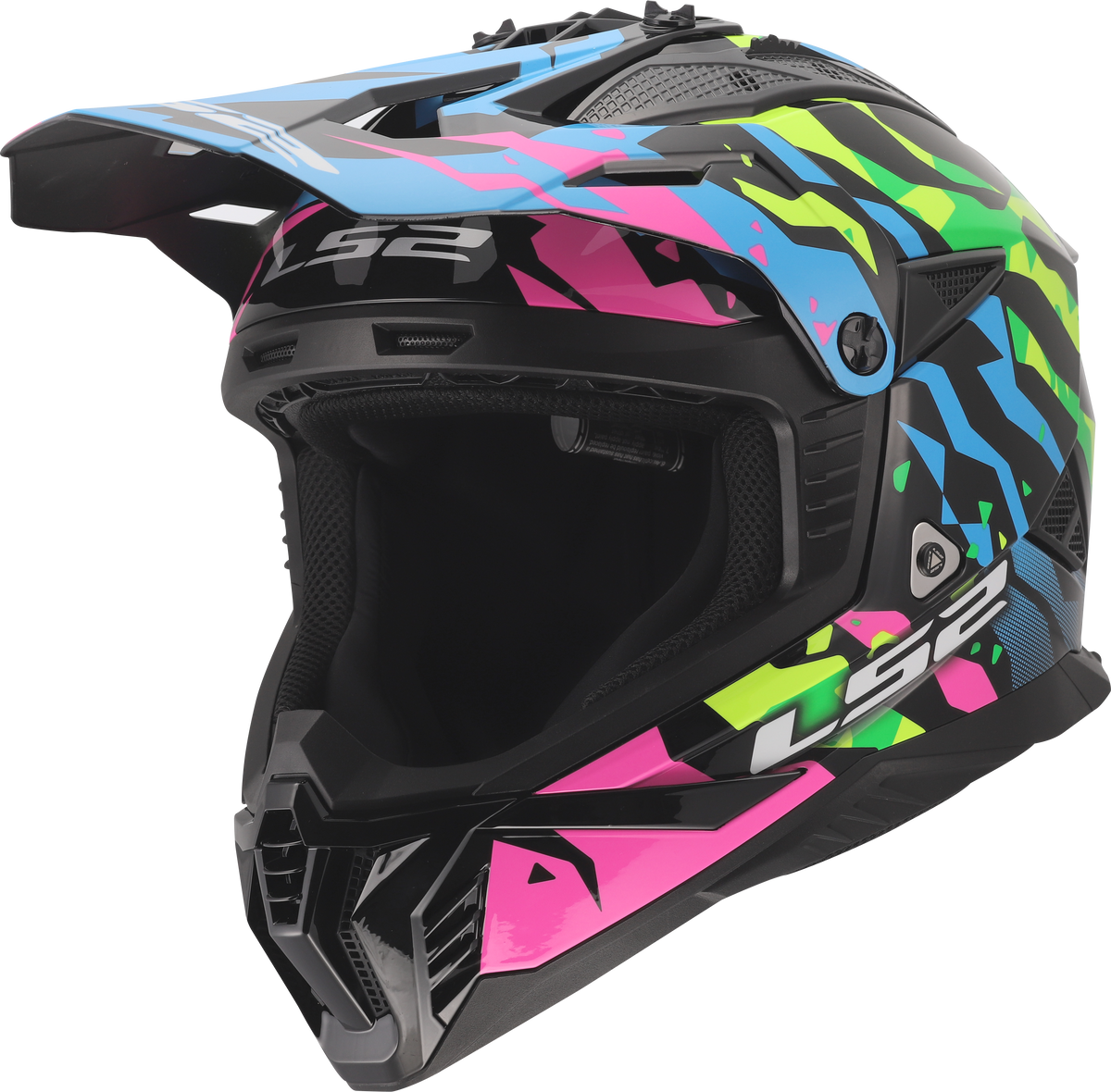 LS2 MX708 Fast II Motocross Helmet - Grotesk Blue/Pink/Green