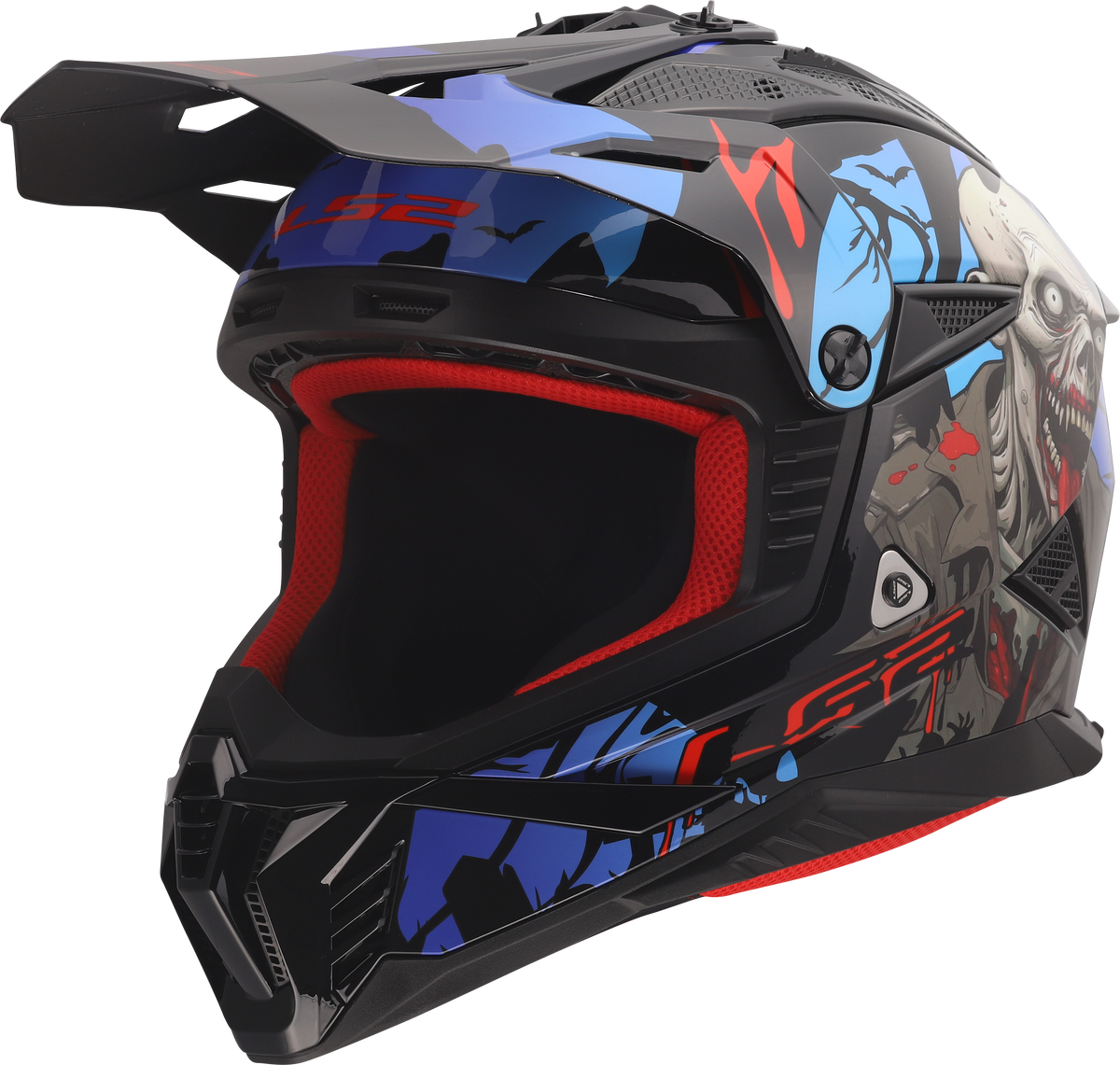 LS2 MX708 Fast II Motocross Helmet - Zombie II Black/Red/Blue