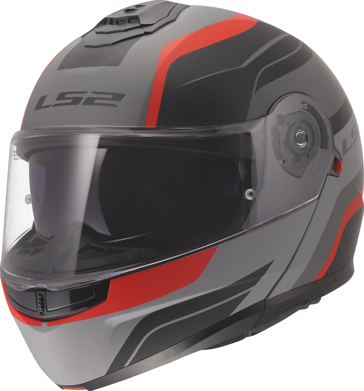 LS2 FF908 Strobe II Flip Up Motorcycle Helmet - Monza Matt Black/Grey/Red