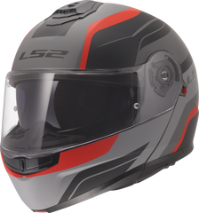 LS2 FF908 Strobe II Flip Up Motorcycle Helmet - Monza Matt Black/Grey/Red