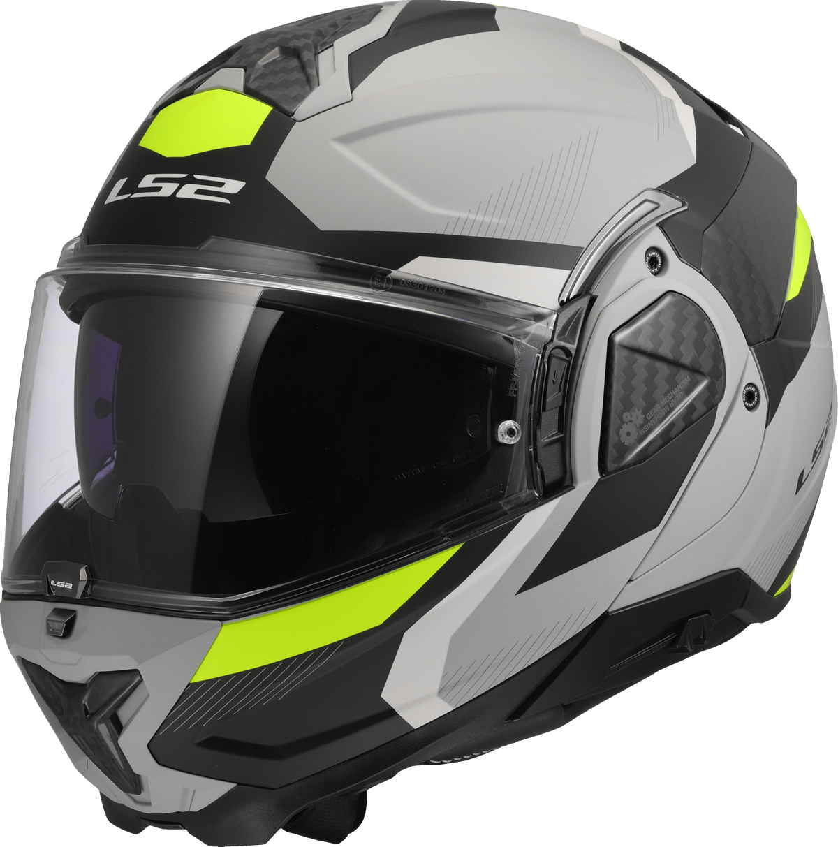 LS2 FF910 Advant II Flip Up Motorcycle Helmet - Triple Light Grey/Hi-Vis Yellow