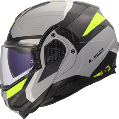 LS2 FF910 Advant II Flip Up Motorcycle Helmet - Triple Light Grey/Hi-Vis Yellow