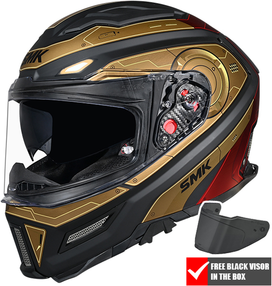 SMK Agnar Full Face Motorcycle Helmet - Cyborg Matt Black/Gold/Red
