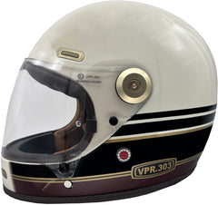 ViPER F660 Full Face Retro Motorcycle Helmet - Stripes Cream/Burgundy
