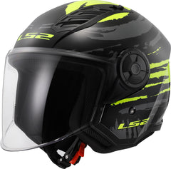 LS2 OF616 Airflow II Open Face Motorcycle Helmet - Brush Black/Hi-Vis Yellow
