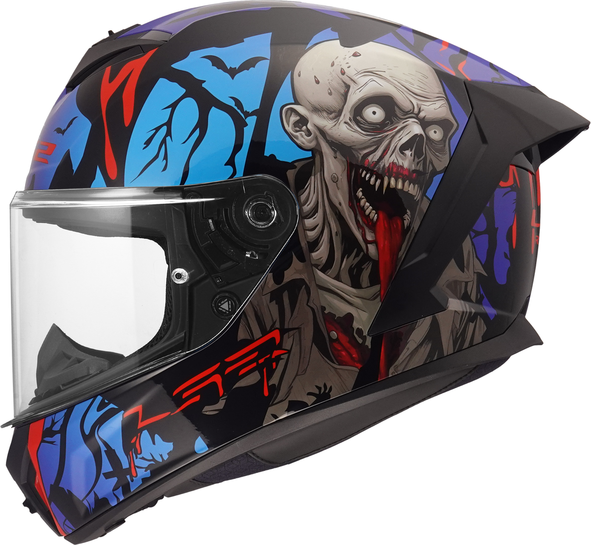 LS2 FF820 Rapid III Full Face Motorcycle Helmet - Zombie II Black/Red/Blue