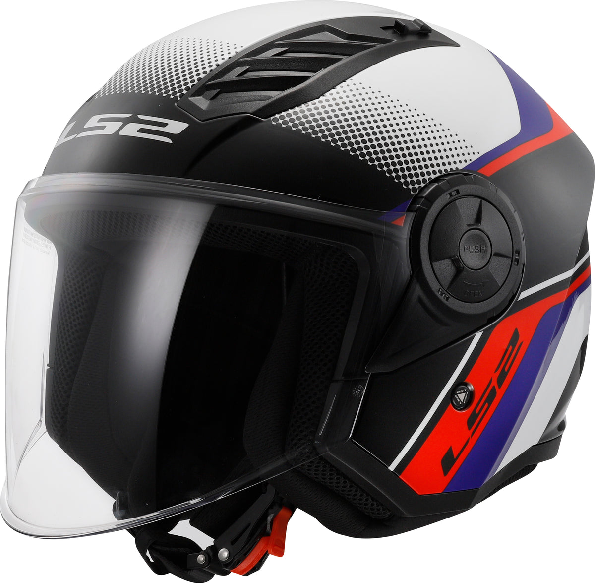 LS2 OF616 Airflow II Open Face Motorcycle Helmet - Rush White/Blue/Red