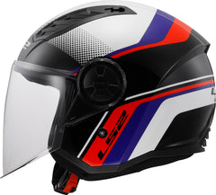 LS2 OF616 Airflow II Open Face Motorcycle Helmet - Rush White/Blue/Red
