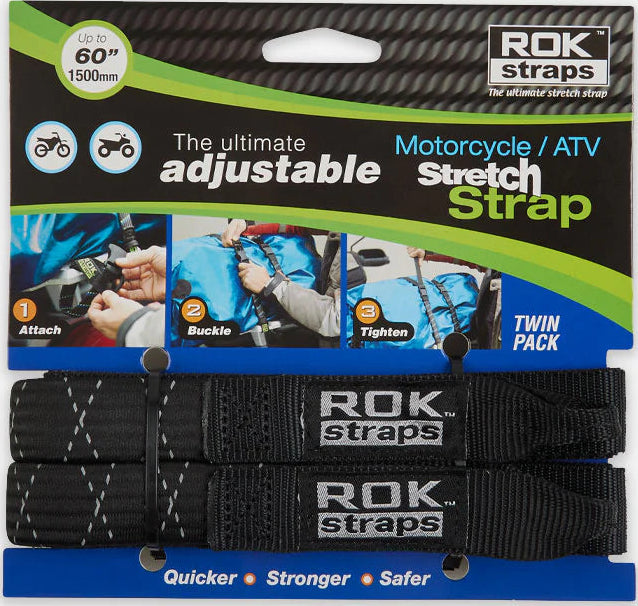 ROK Straps - Motorcycle/ATV Stretch Strap - Black Reflective 050