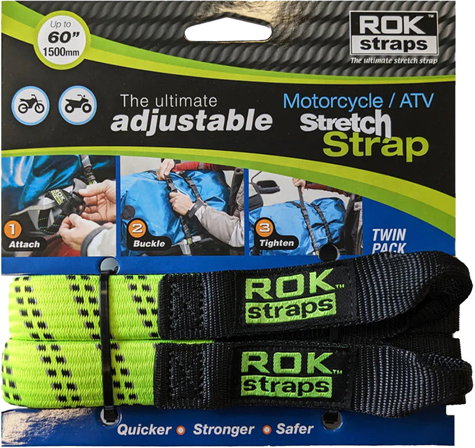 ROK Straps - Motorcycle/ATV Stretch Strap - Green/Black Reflective 057