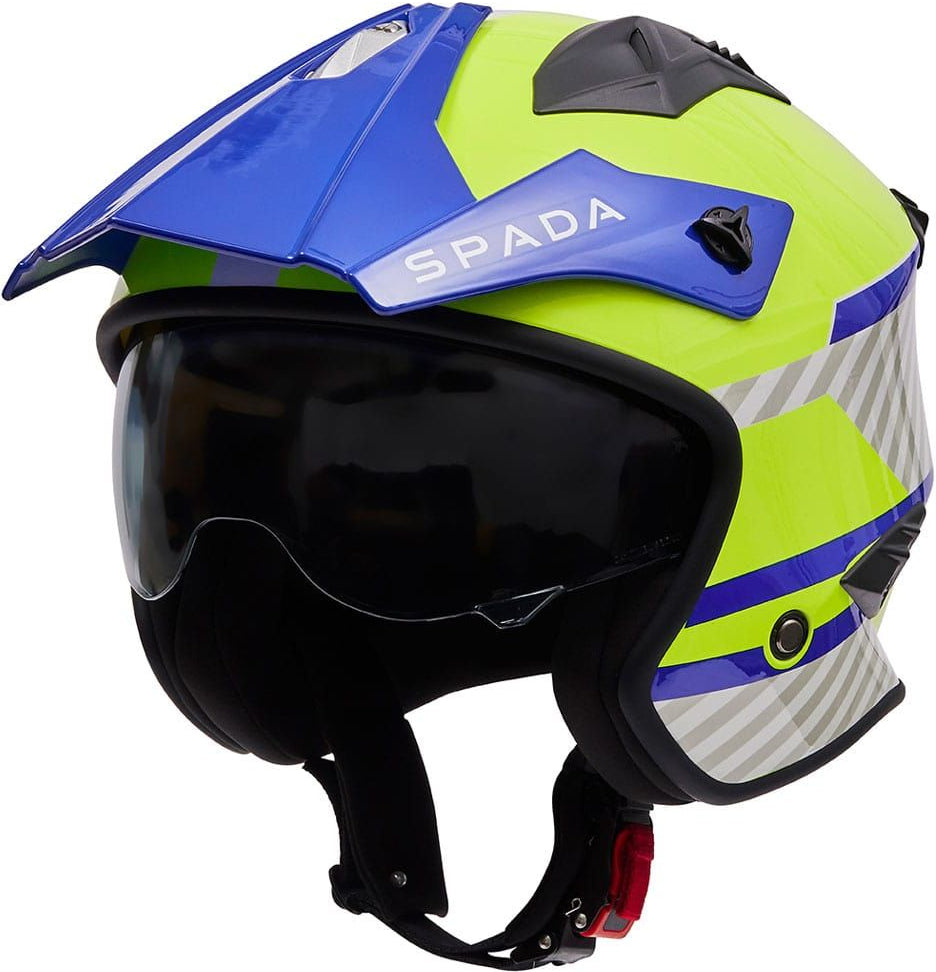 Spada Rock 06 Pilot Open Face Motorcycle Helmet - Blue/White/Fluo