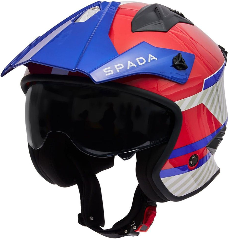 Spada Rock 06 Pilot Open Face Motorcycle Helmet - Blue/White/Red
