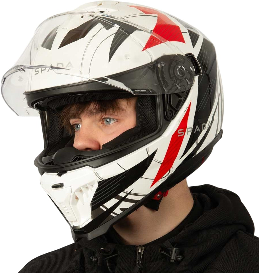 Spada SP18 Full Face Motorcycle Helmet - Strike White/Black/Red