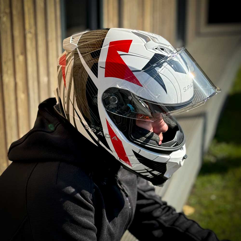Spada SP18 Full Face Motorcycle Helmet - Strike White/Black/Red
