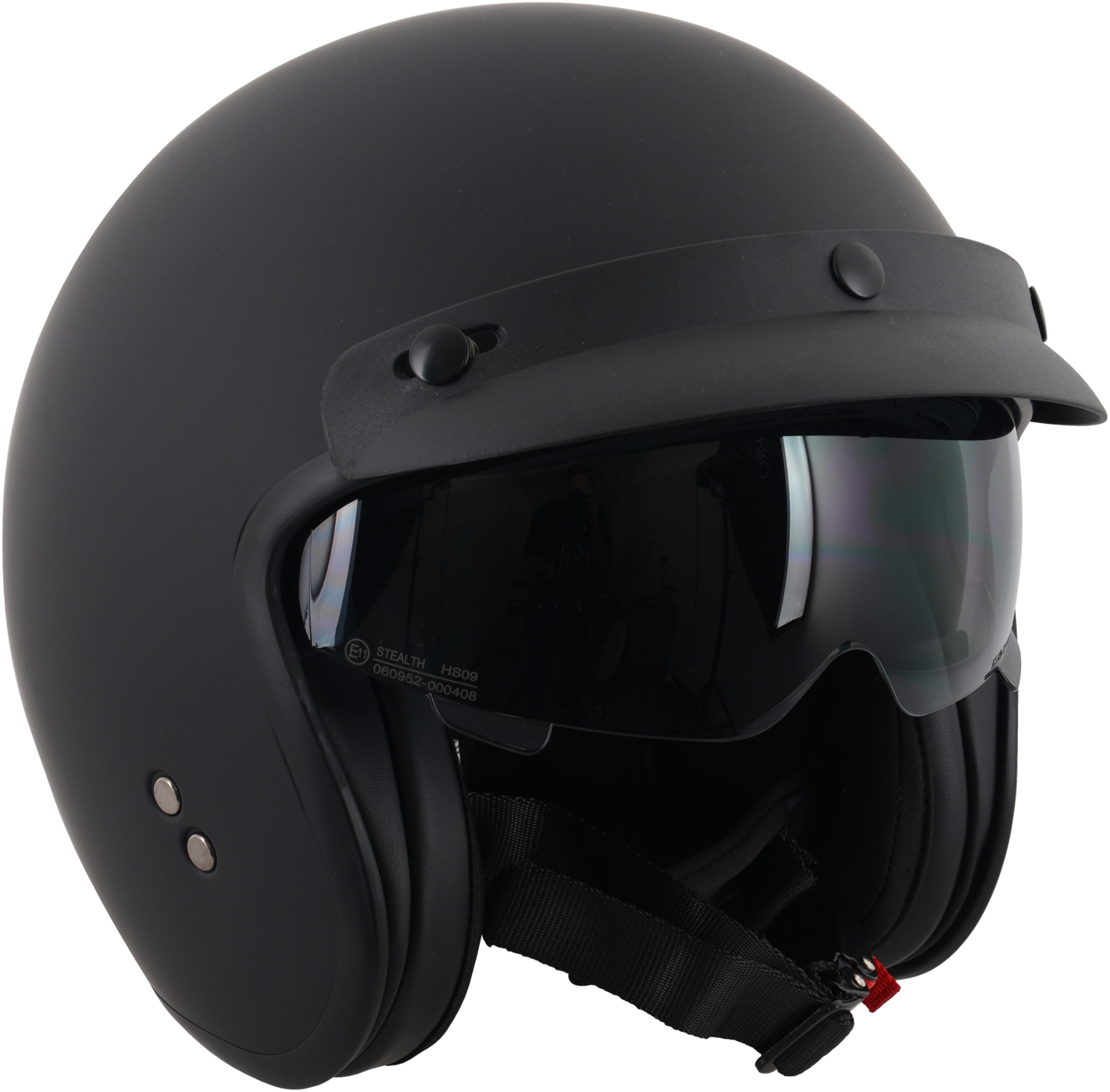 Stealth Open Face Motorcycle Helmet With Peak - Matt Black