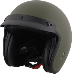 Stealth Open Face Motorcycle Helmet With Peak - Matt Green