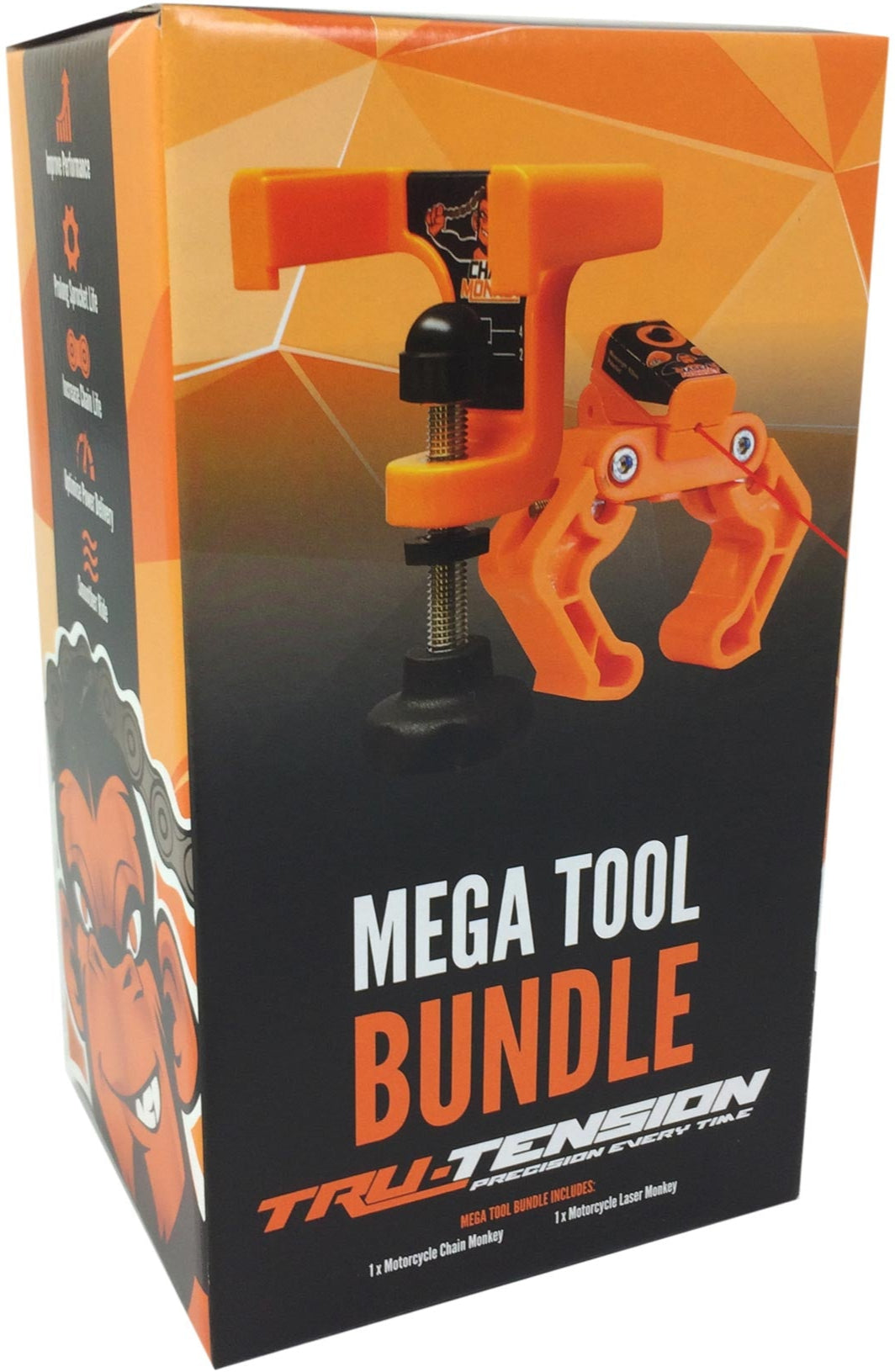 Tru-Tension Motorcycle Mega Tool Bundle – Includes Chain Monkey, Laser Monkey For Wheel Alignment, Chain Maintenance Kit