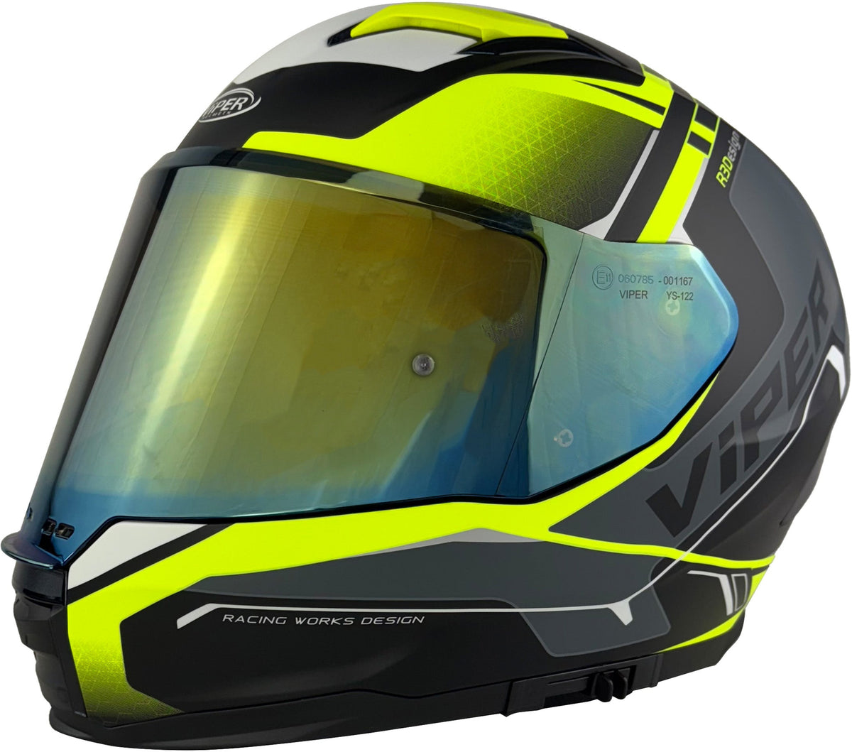 ViPER RS-V255 Full Face Motorcycle Helmet - Reactor Matt Black/Fluo